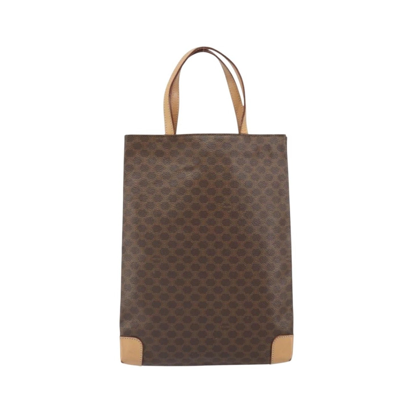 Celine Vintage Macadam Canvas and Leather, Brown, Canvas, Tote Bag