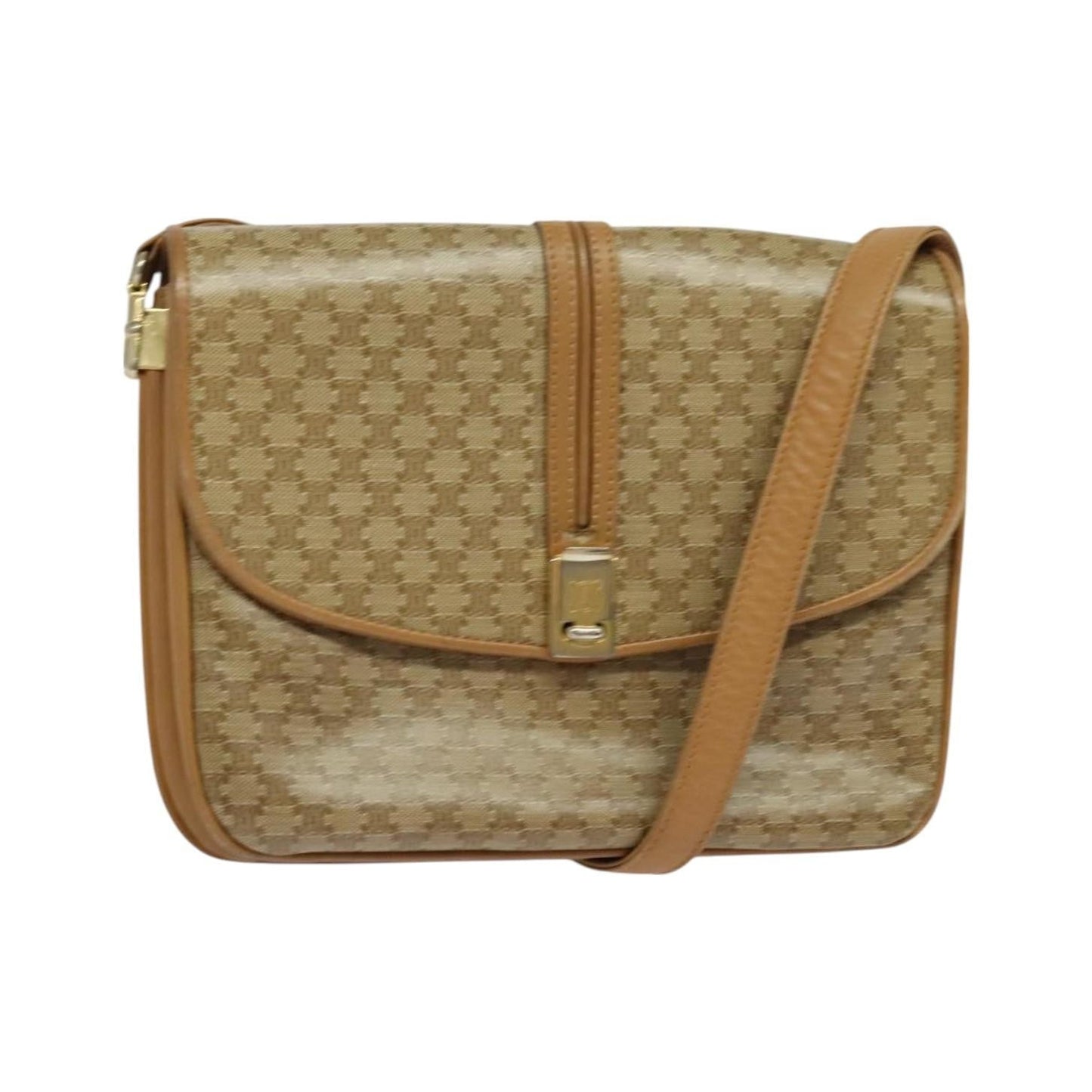 Celine Vintage Macadam Canvas and Leather, Beige, Canvas, Handbag