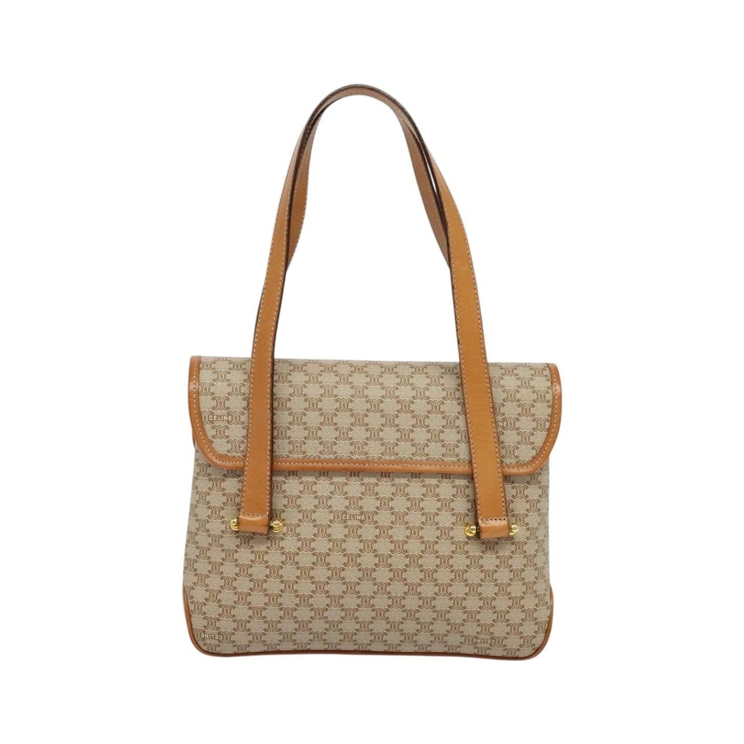 Celine Vintage Macadam Canvas and Leather, Beige, Canvas, Handbag