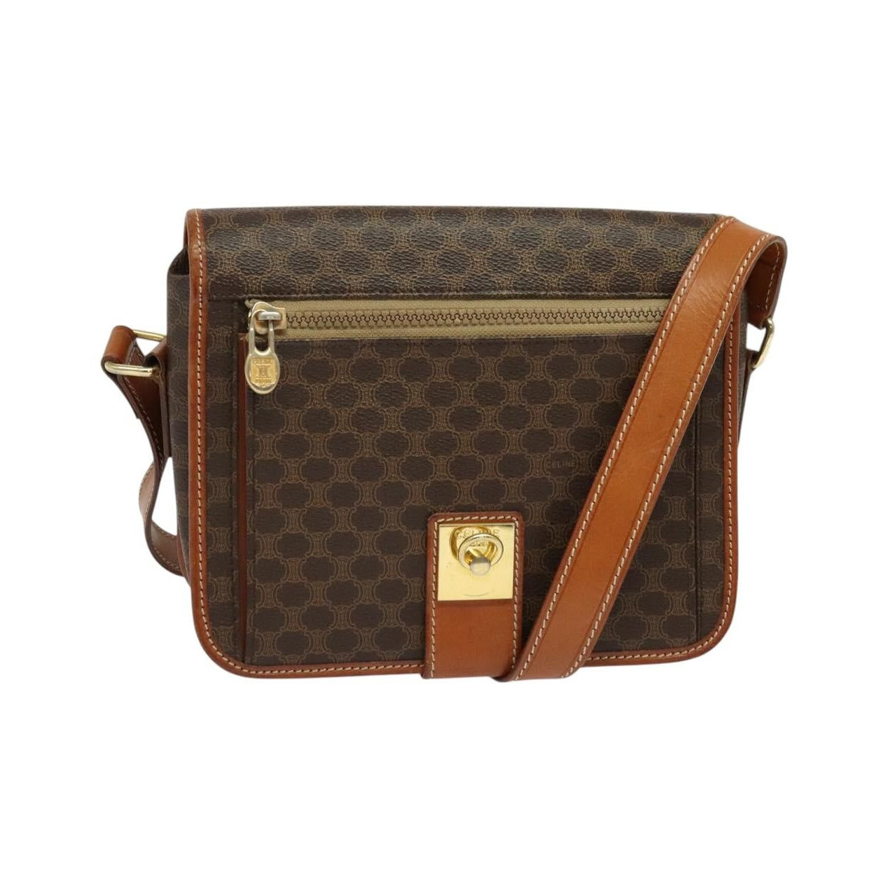 Celine Vintage Macadam Canvas and Leather, Brown, Canvas, Shoulder Bag