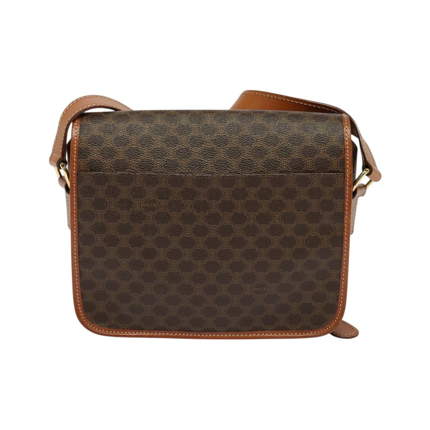 Celine Vintage Macadam Canvas and Leather, Brown, Canvas, Shoulder Bag