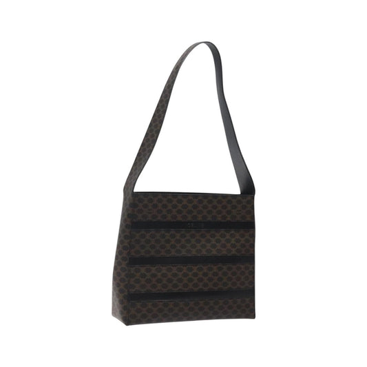 Celine Vintage Macadam Canvas and Leather, Black, Canvas, Shoulder Bag