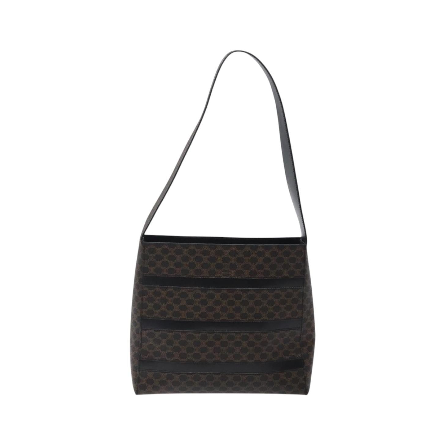 Celine Vintage Macadam Canvas and Leather, Black, Canvas, Shoulder Bag