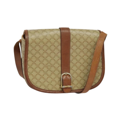 Celine Vintage Macadam Canvas and Leather, Beige, Canvas, Shoulder Bag