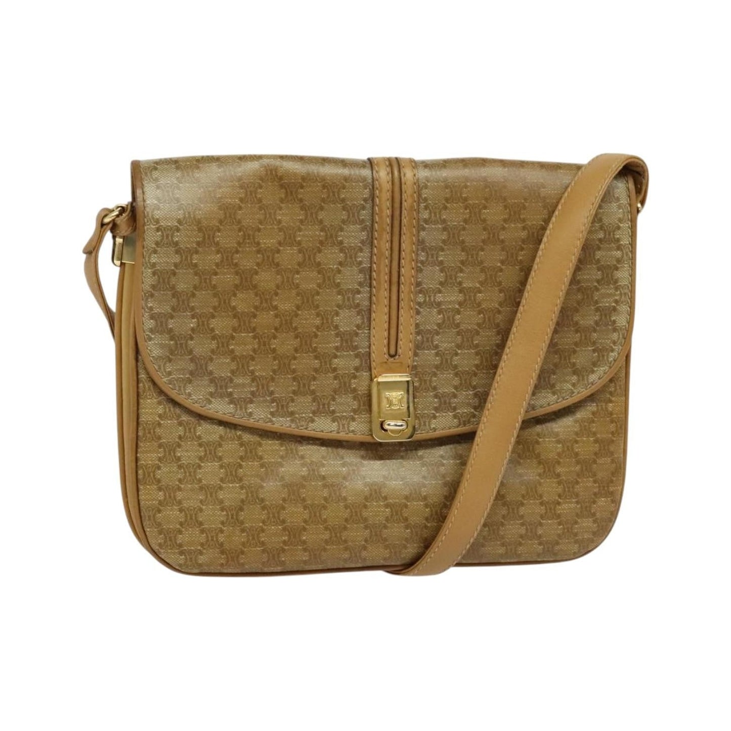 Celine Vintage Macadam Canvas and Leather, Beige, Canvas, Shoulder Bag