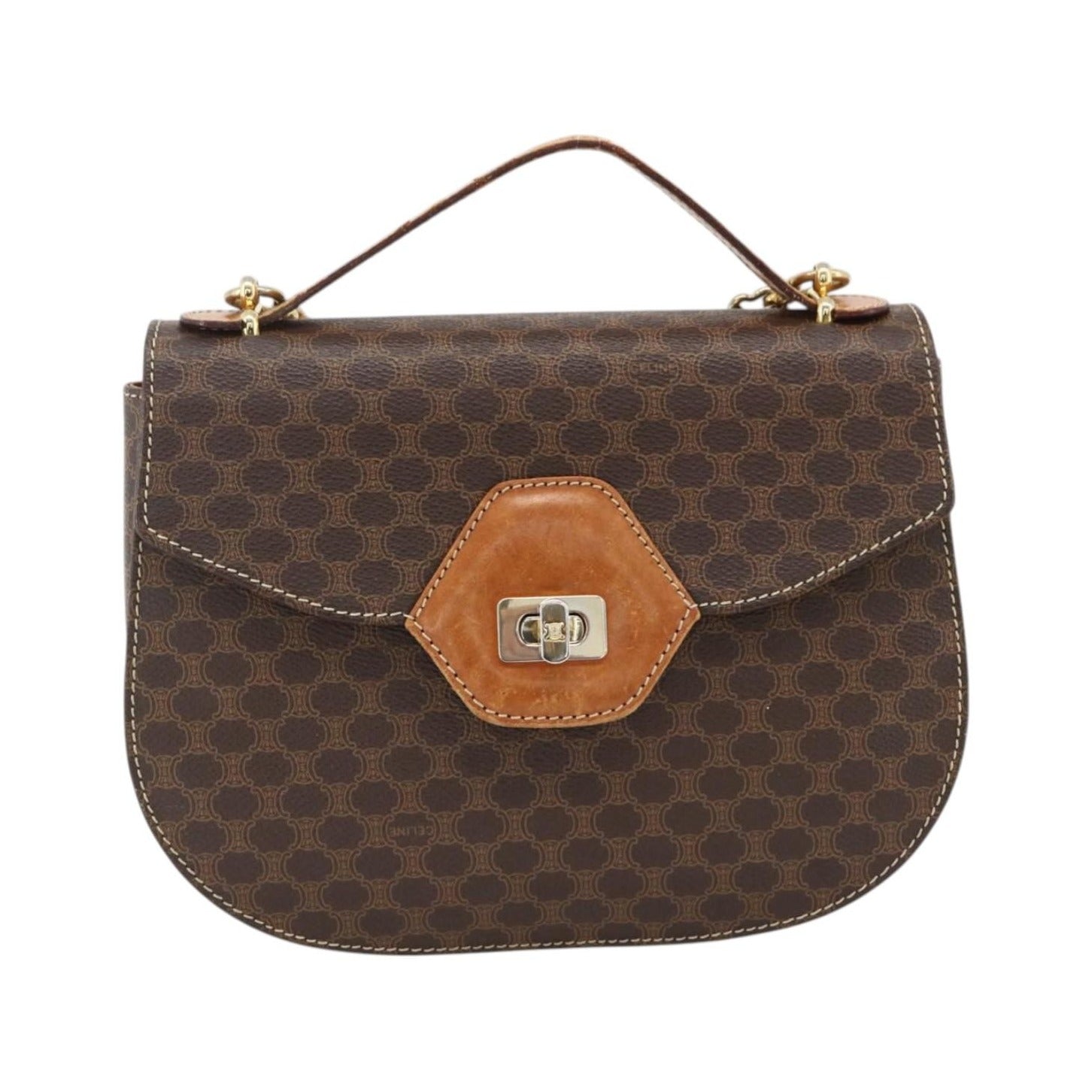 Celine Vintage Macadam Canvas and Leather, Brown, Canvas, Handbag