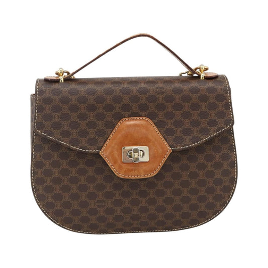 Celine Vintage Macadam Canvas and Leather, Brown, Canvas, Handbag