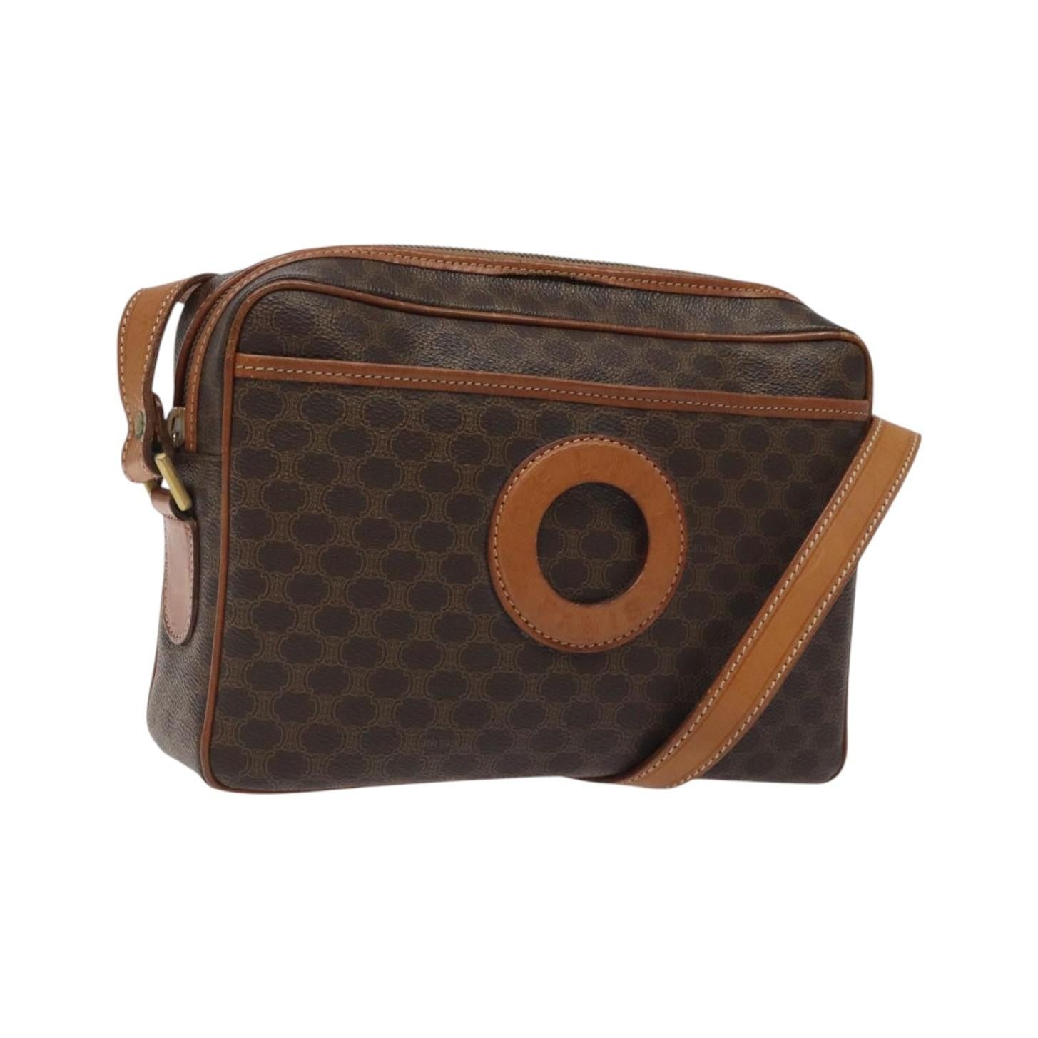 Celine Vintage Macadam Canvas and Leather, Brown, Canvas, Shoulder Bag