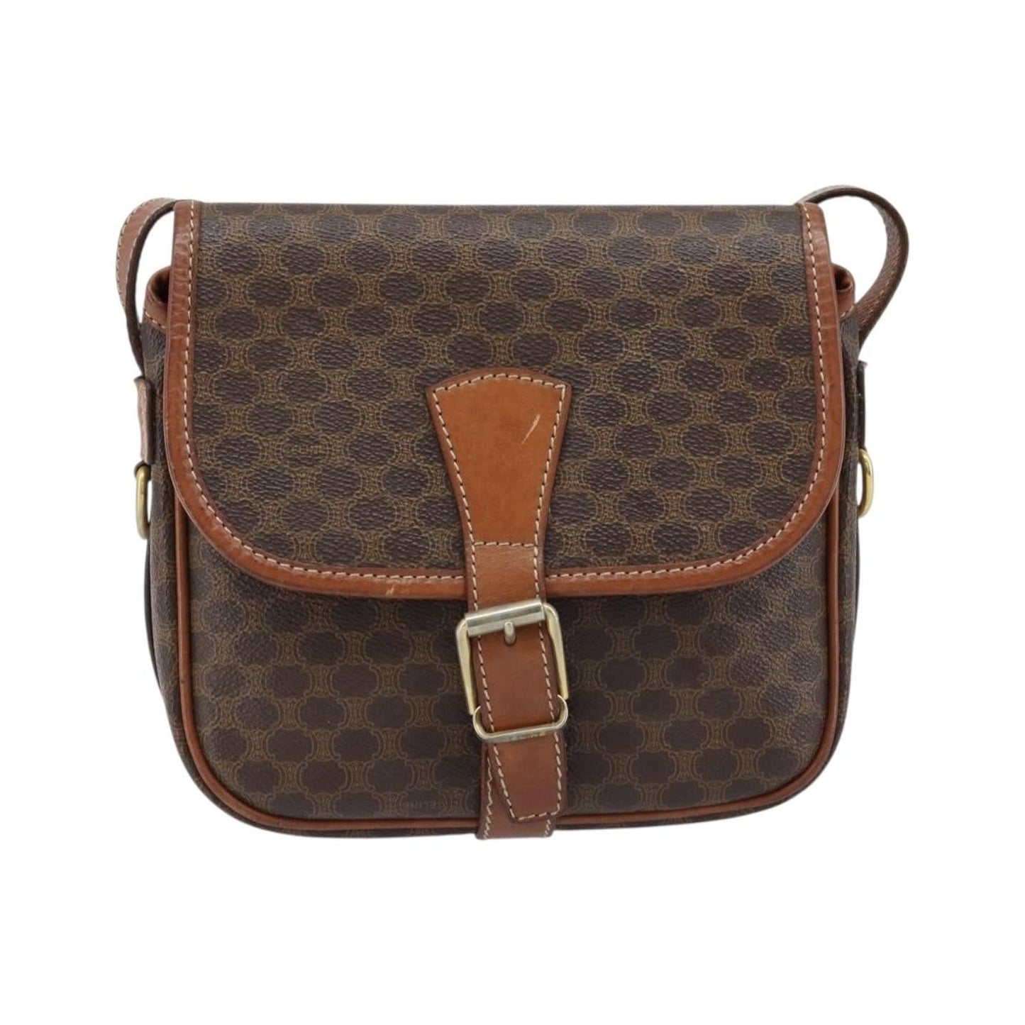 Celine Vintage Macadam Canvas and Leather, Brown, PVC, Shoulder Bag