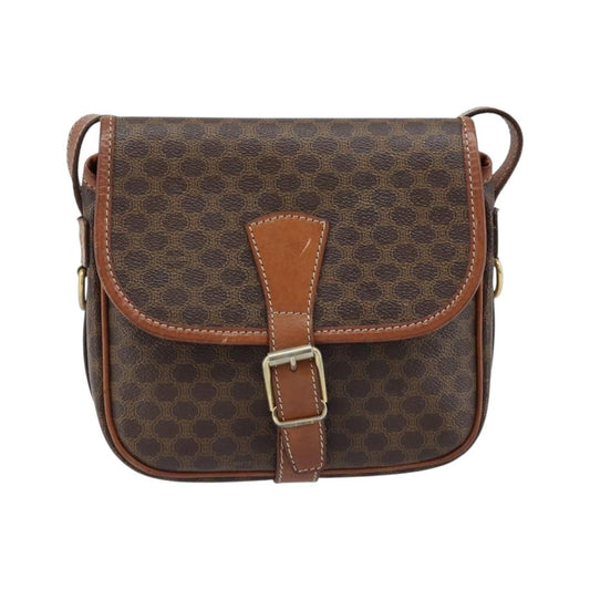 Celine Vintage Macadam Canvas and Leather, Brown, PVC, Shoulder Bag