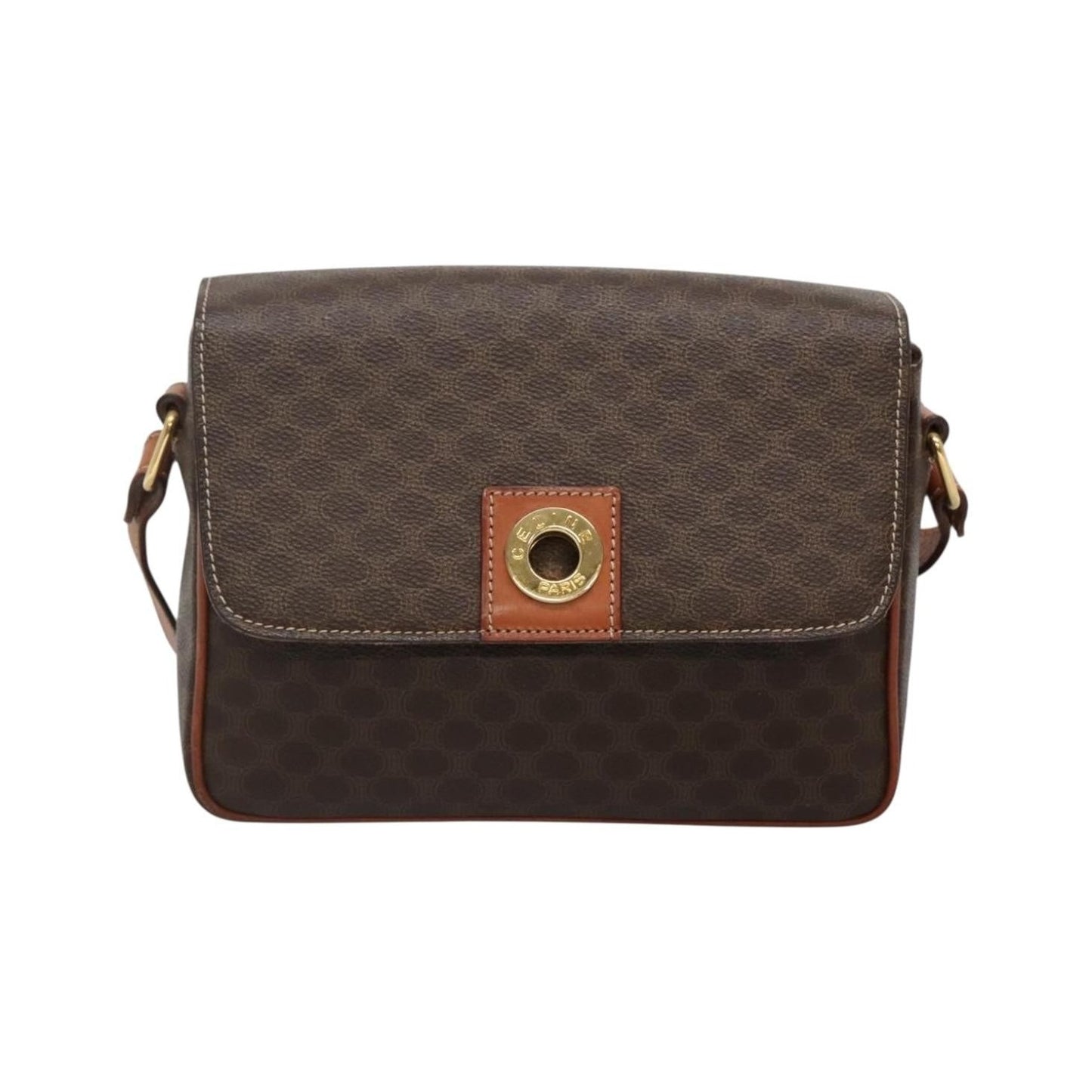 Celine Vintage Macadam Canvas and Leather, Brown, Canvas, Shoulder Bag