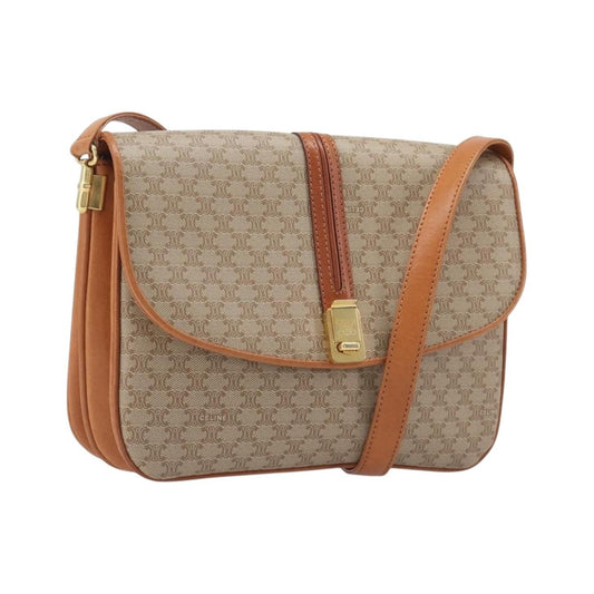 Celine Vintage Macadam Canvas and Leather, Beige, Canvas, Shoulder Bag