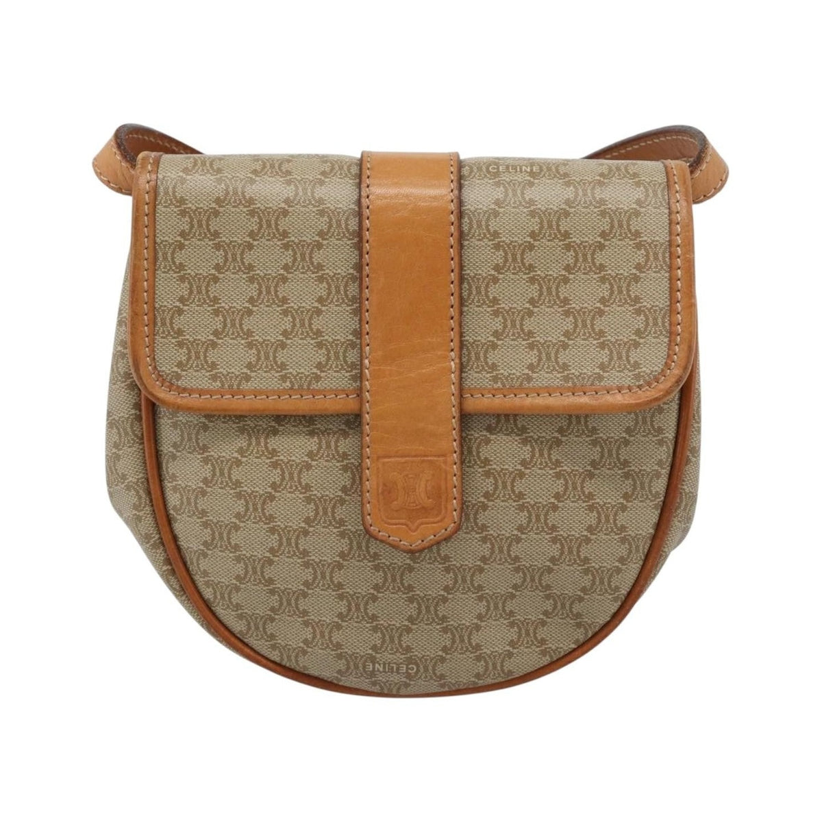Celine Vintage Macadam Canvas and Leather, Beige, Canvas, Shoulder Bag