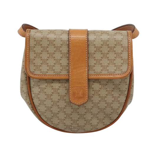 Celine Vintage Macadam Canvas and Leather, Beige, Canvas, Shoulder Bag