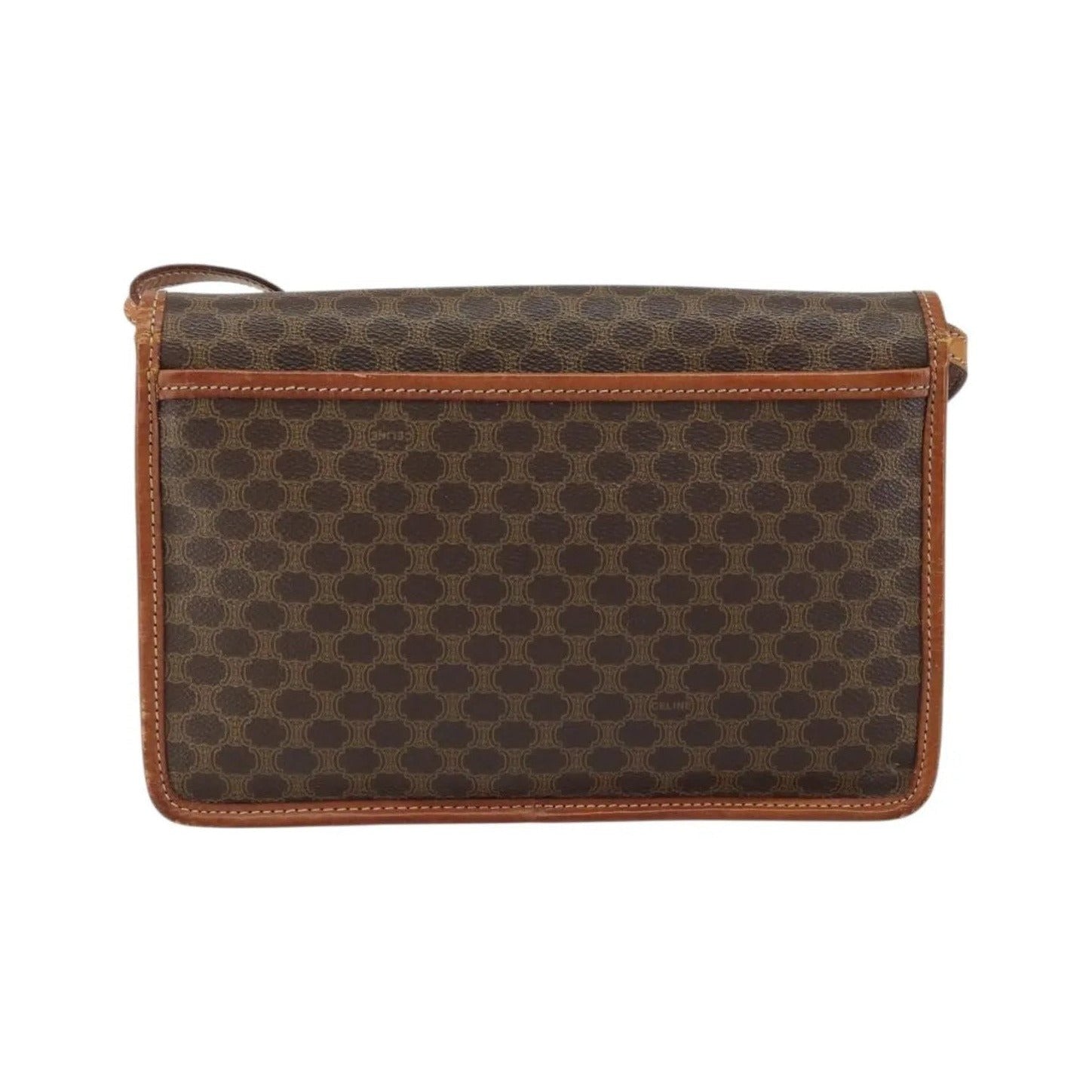 Celine Vintage Macadam Circle Logo Canvas and Leather, Brown, Canvas, Shoulder Bag