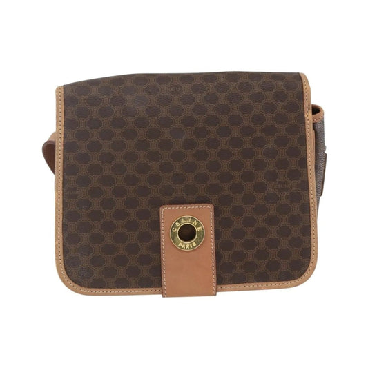 Celine Vintage Macadam Circle Logo Canvas and Leather, Brown, Canvas, Shoulder Bag
