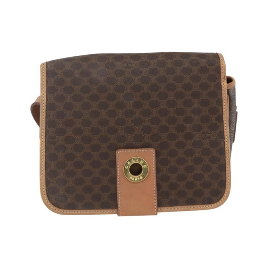 Celine Vintage Macadam Circle Logo Canvas and Leather, Brown, Canvas, Shoulder Bag