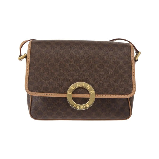 Celine Vintage Macadam Circle Logo Canvas and Leather, Brown, Canvas, Shoulder Bag
