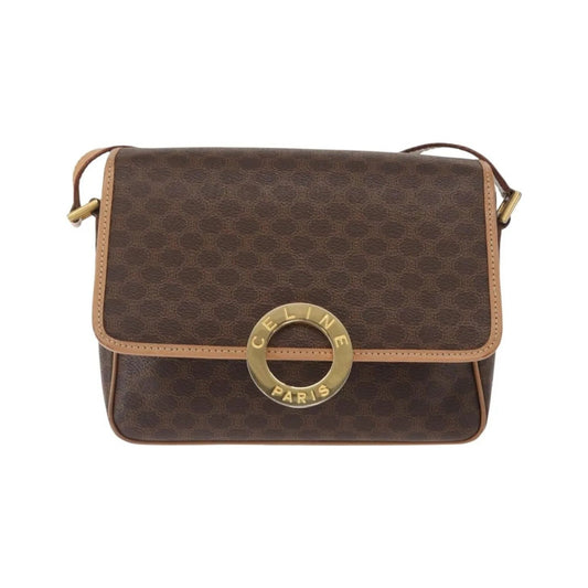 Celine Vintage Macadam Circle Logo Canvas and Leather, Brown, Canvas, Shoulder Bag