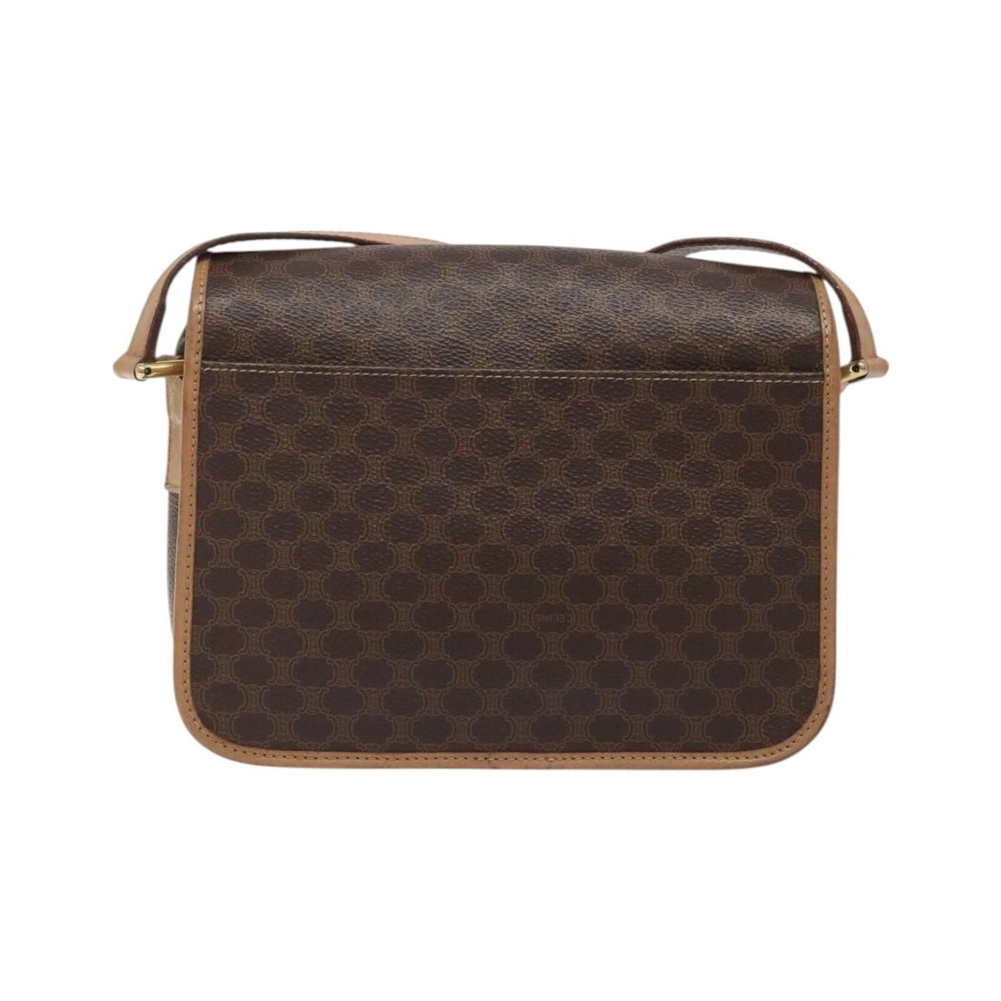 Celine Vintage Macadam Circle Logo Canvas and Leather, Brown, Canvas, Shoulder Bag