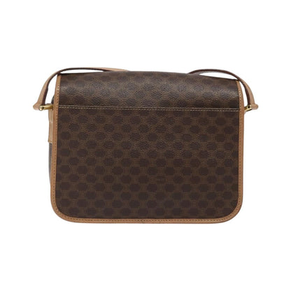 Celine Vintage Macadam Circle Logo Canvas and Leather, Brown, Canvas, Shoulder Bag
