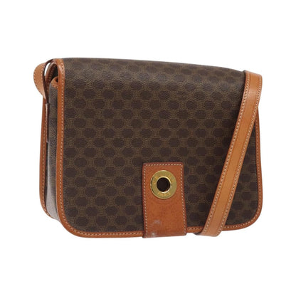 Celine Vintage Macadam Circle Logo Canvas and Leather, Brown, Canvas, Shoulder Bag
