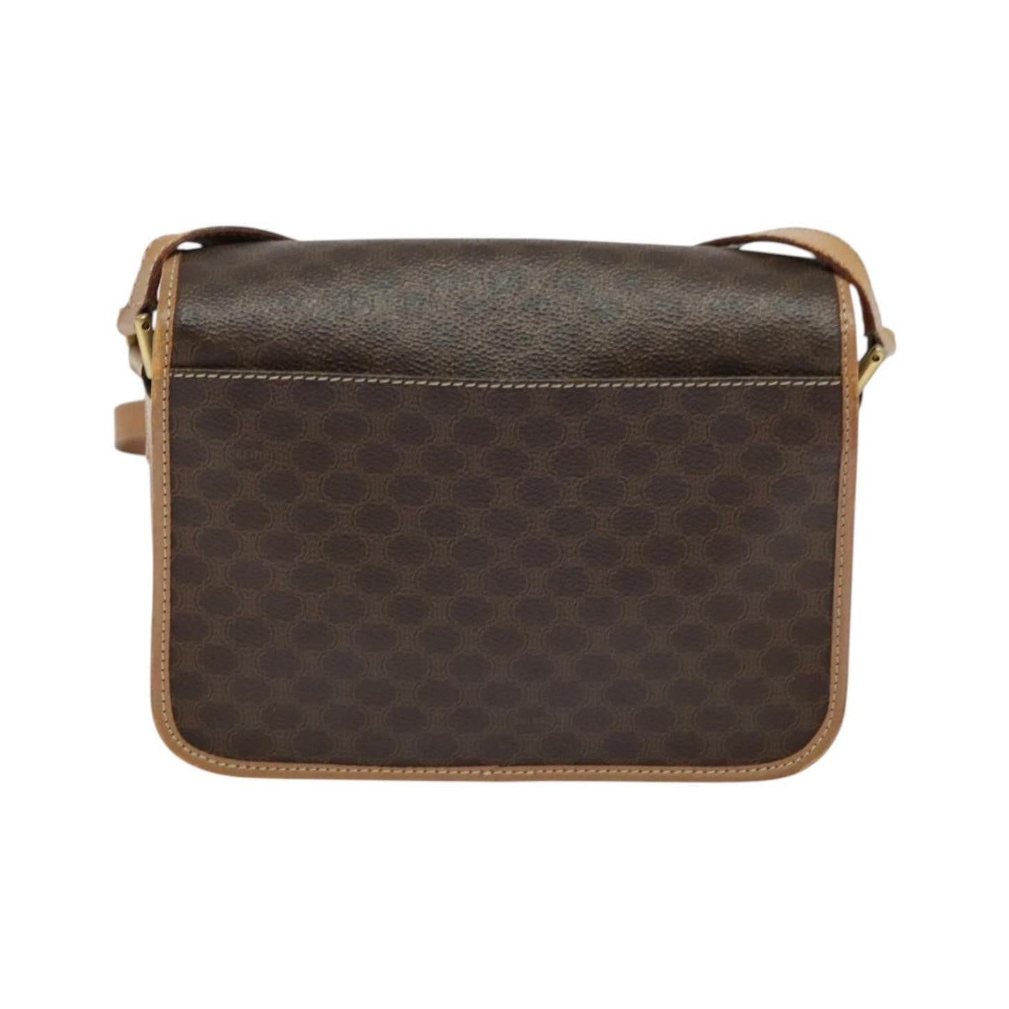 Celine Vintage Macadam Circle Logo Canvas and Leather, Brown, Canvas, Shoulder Bag