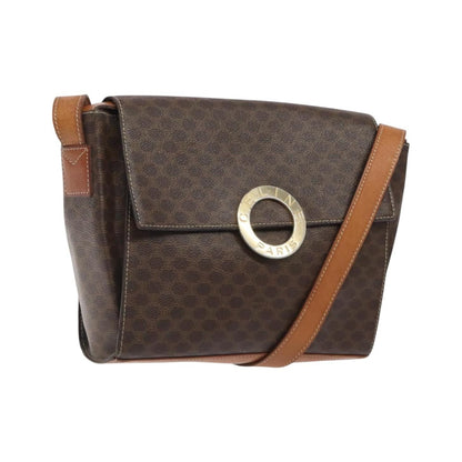 Celine Vintage Macadam Circle Logo Canvas and Leather, Brown, Canvas, Shoulder Bag