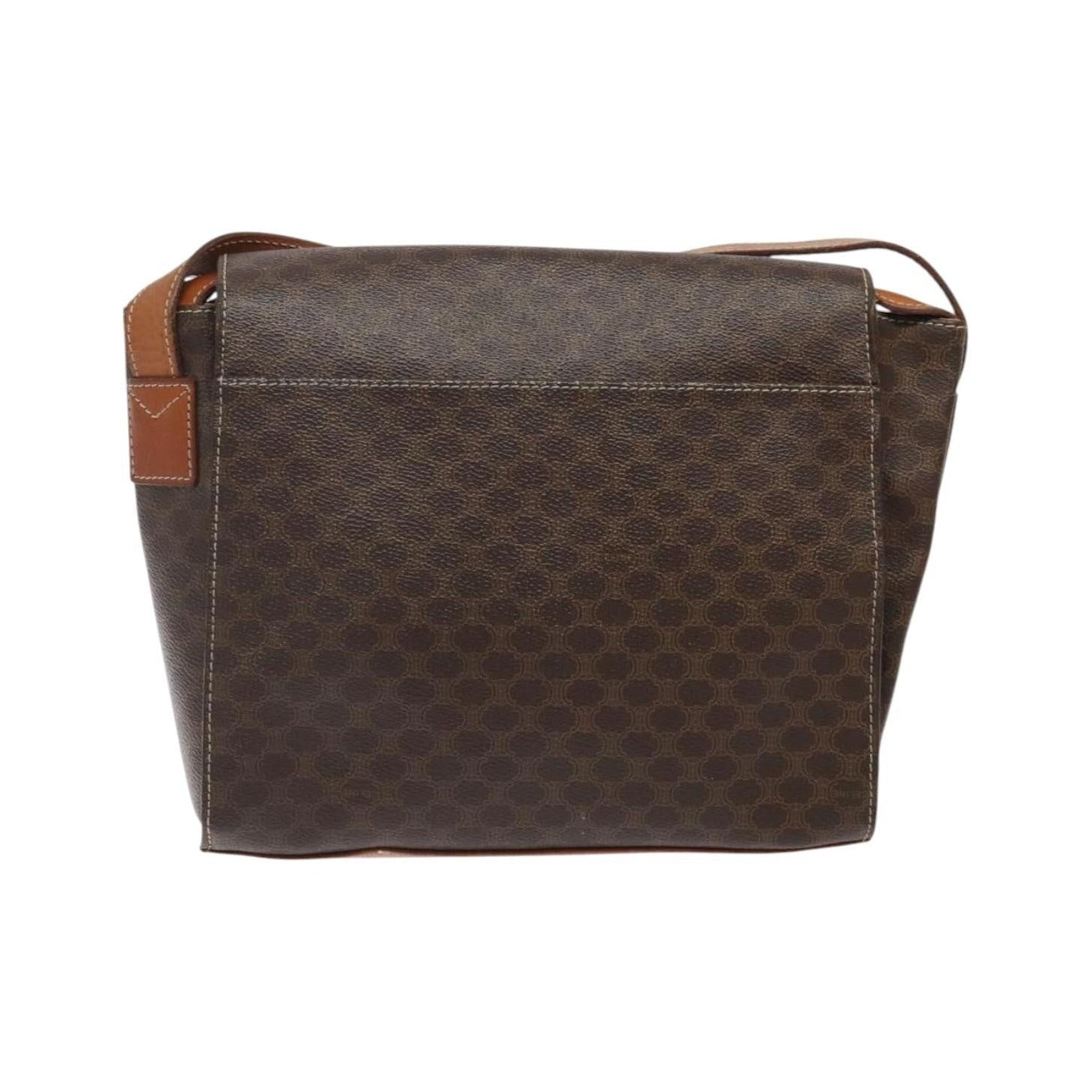 Celine Vintage Macadam Circle Logo Canvas and Leather, Brown, Canvas, Shoulder Bag