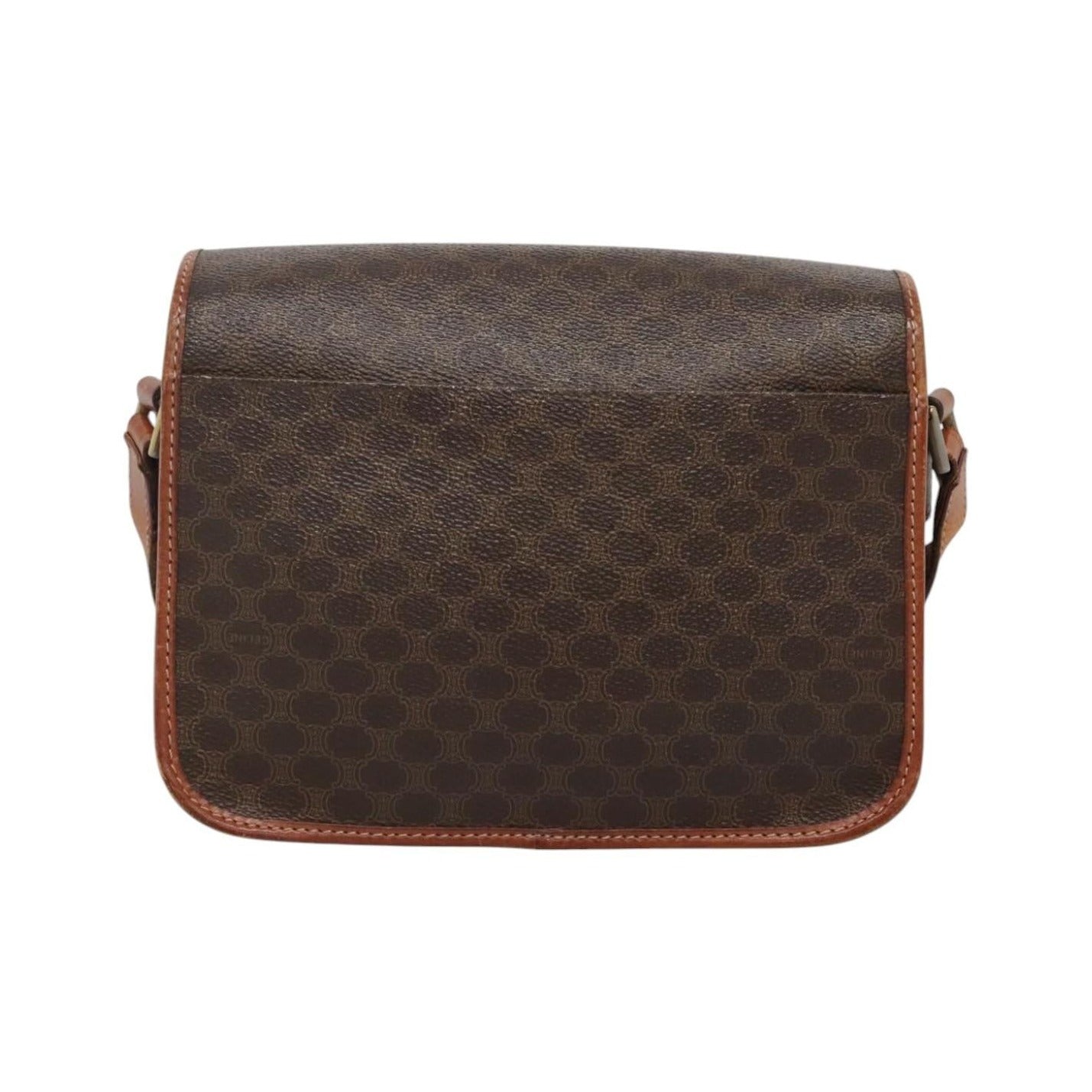 Celine Vintage Macadam Circle Logo Canvas and Leather, Brown, Canvas, Shoulder Bag