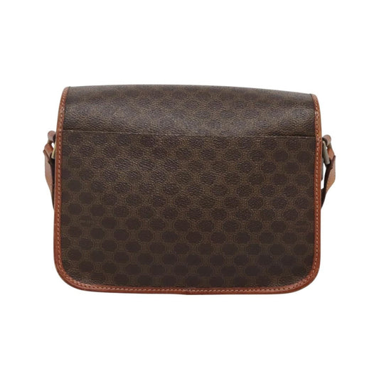 Celine Vintage Macadam Circle Logo Canvas and Leather, Brown, Canvas, Shoulder Bag