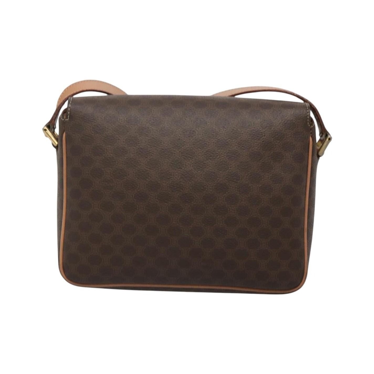 Celine Vintage Macadam Circle Logo Canvas and Leather, Brown, Canvas, Shoulder Bag