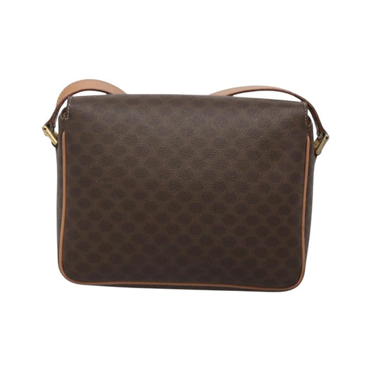 Celine Vintage Macadam Circle Logo Canvas and Leather, Brown, Canvas, Shoulder Bag