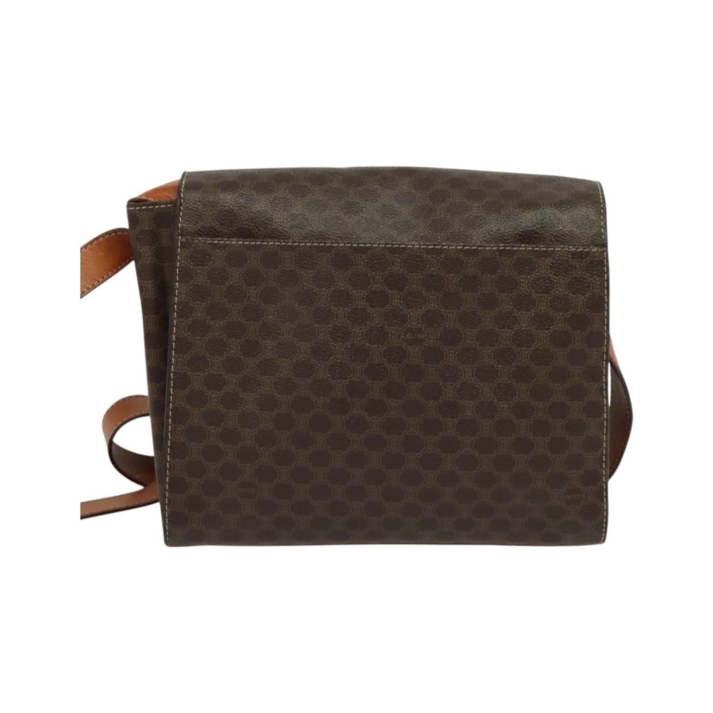 Celine Vintage Macadam Circle Logo Canvas and Leather, Brown, Canvas, Shoulder Bag