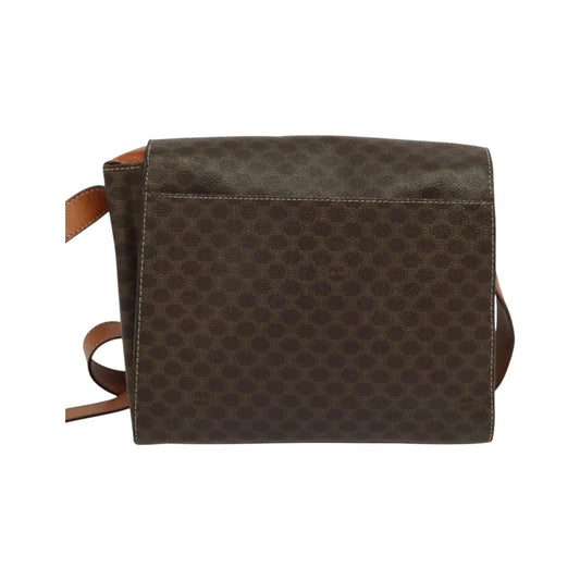 Celine Vintage Macadam Circle Logo Canvas and Leather, Brown, Canvas, Shoulder Bag