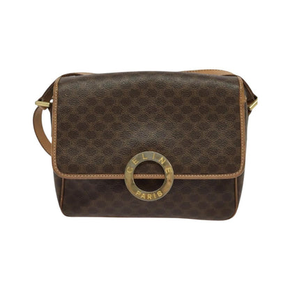 Celine Vintage Macadam Circle Logo Canvas and Leather, Brown, Canvas, Shoulder Bag