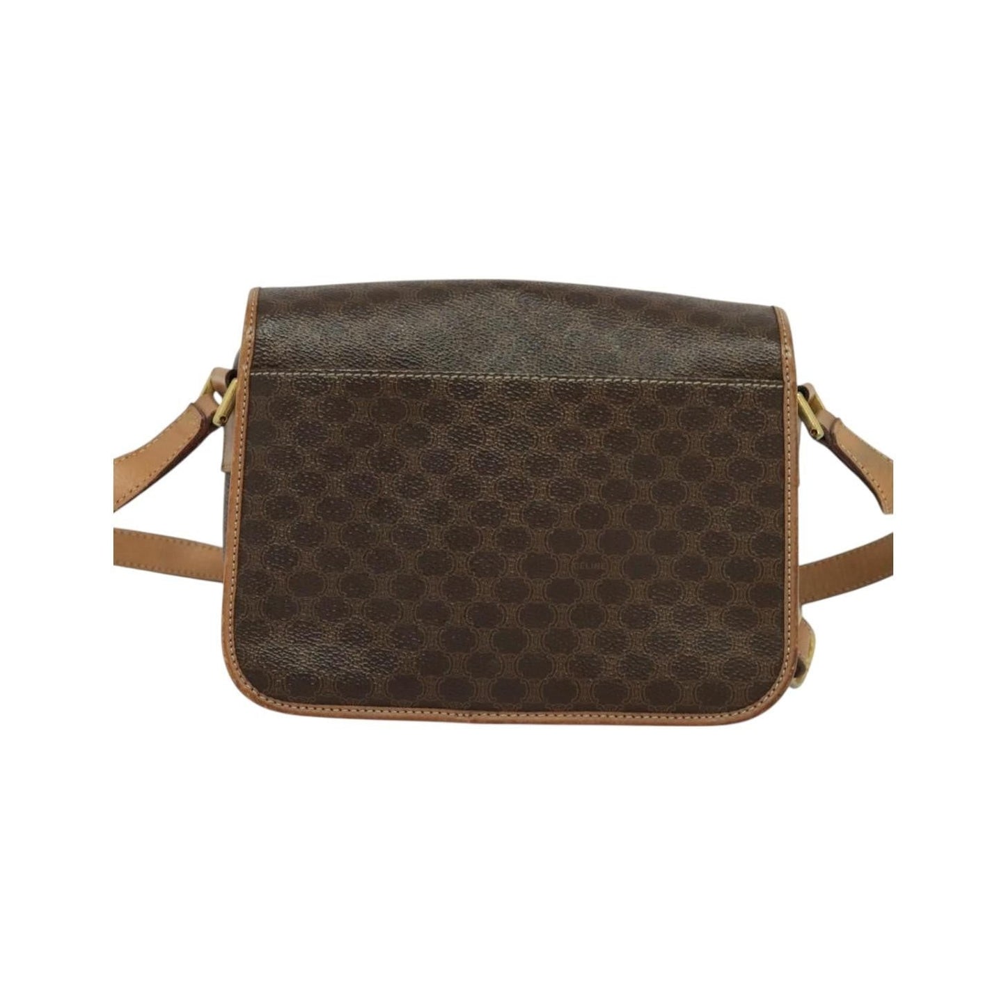 Celine Vintage Macadam Circle Logo Canvas and Leather, Brown, Canvas, Shoulder Bag