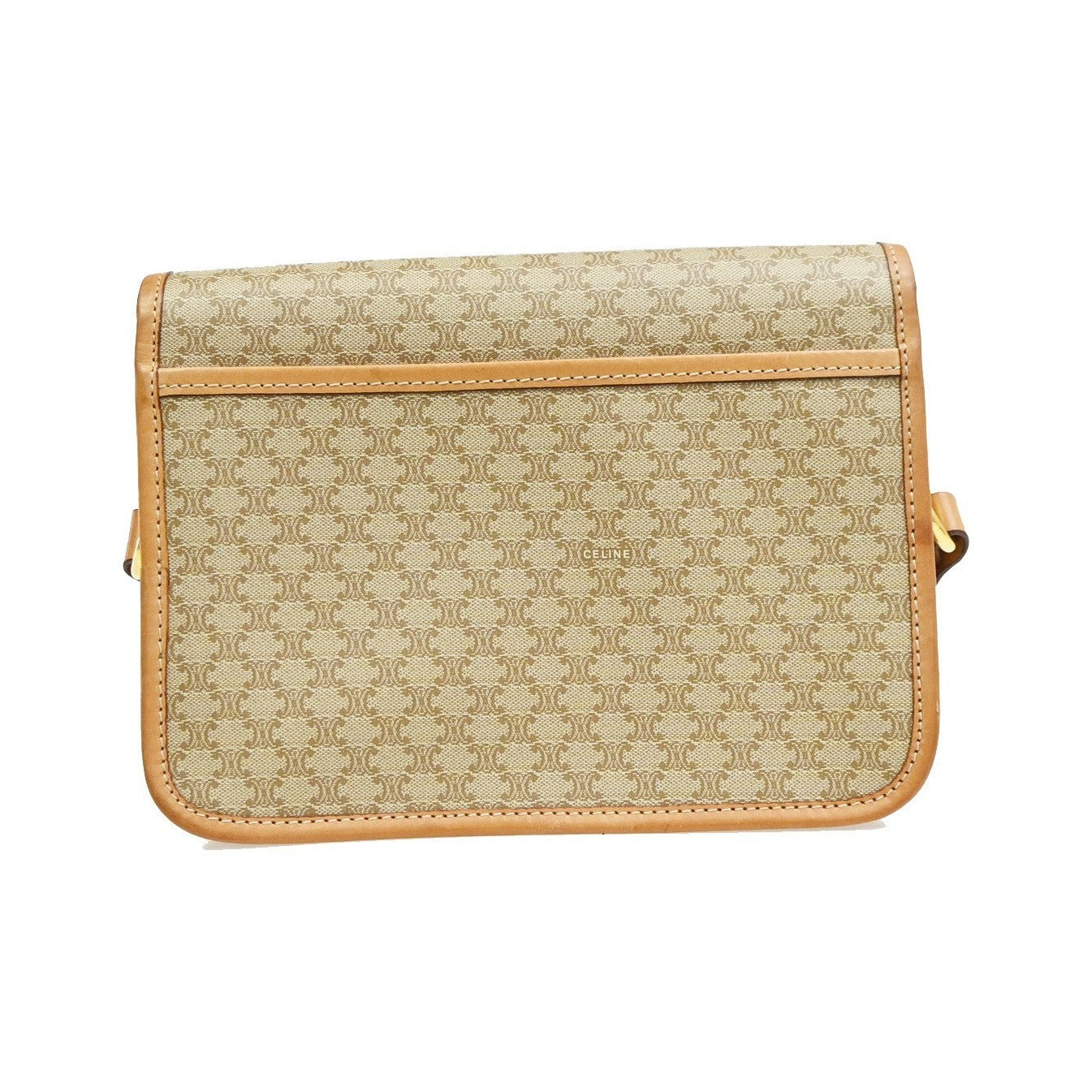 Celine Vintage Macadam Circle Logo Canvas and Leather, Beige, PVC, Shoulder Bag