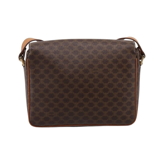Celine Vintage Macadam Circle Logo Canvas and Leather, Brown, Canvas, Shoulder Bag