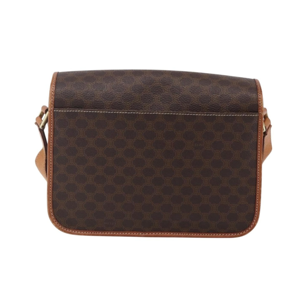 Celine Vintage Macadam Circle Logo Canvas and Leather, Brown, Canvas, Shoulder Bag