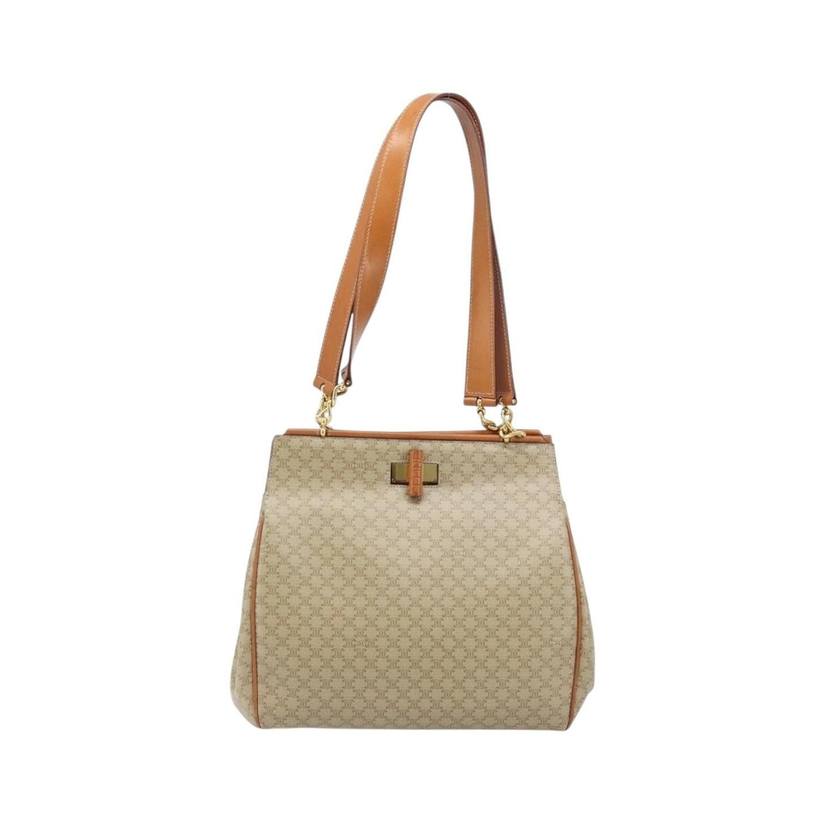 Celine Vintage Macadam Shopper Coated Canvas, Beige, Canvas, Tote Bag