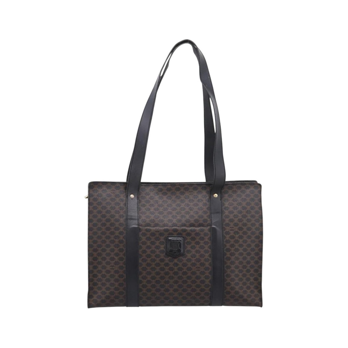 Celine Vintage Macadam Shopper Coated Canvas, Black, PVC, Tote Bag