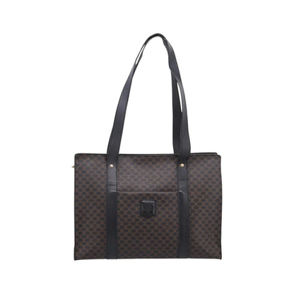 Celine Vintage Macadam Shopper Coated Canvas, Black, PVC, Tote Bag