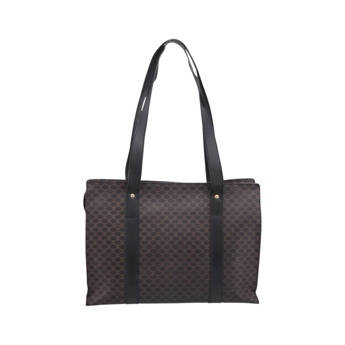 Celine Vintage Macadam Shopper Coated Canvas, Black, PVC, Tote Bag