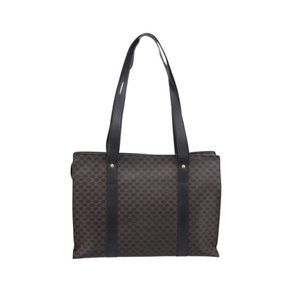 Celine Vintage Macadam Shopper Coated Canvas, Black, PVC, Tote Bag