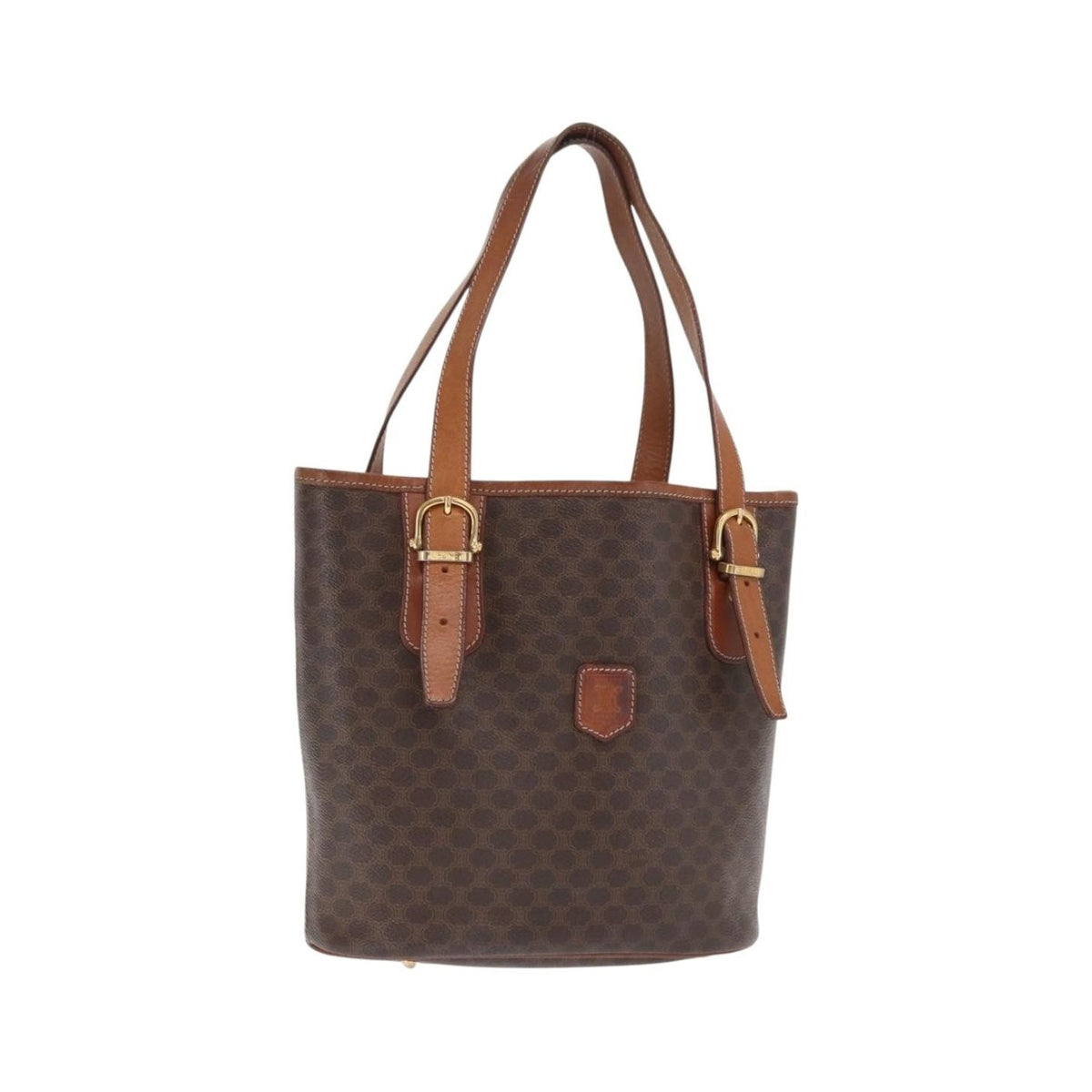 Celine Vintage Macadam Shopper Coated Canvas, Brown, Canvas, Tote Bag