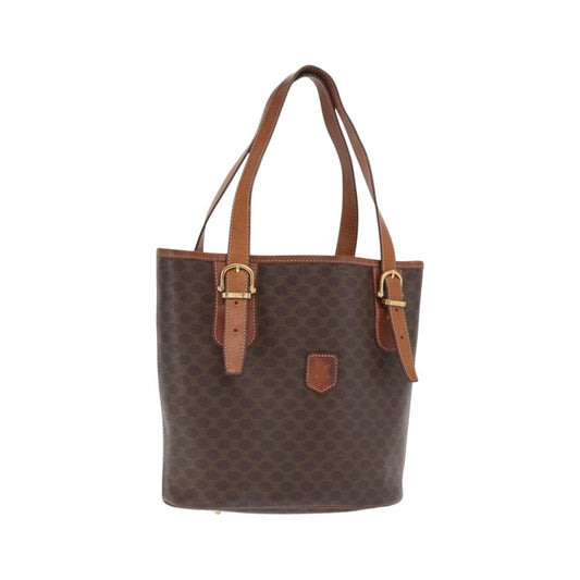 Celine Vintage Macadam Shopper Coated Canvas, Brown, Canvas, Tote Bag