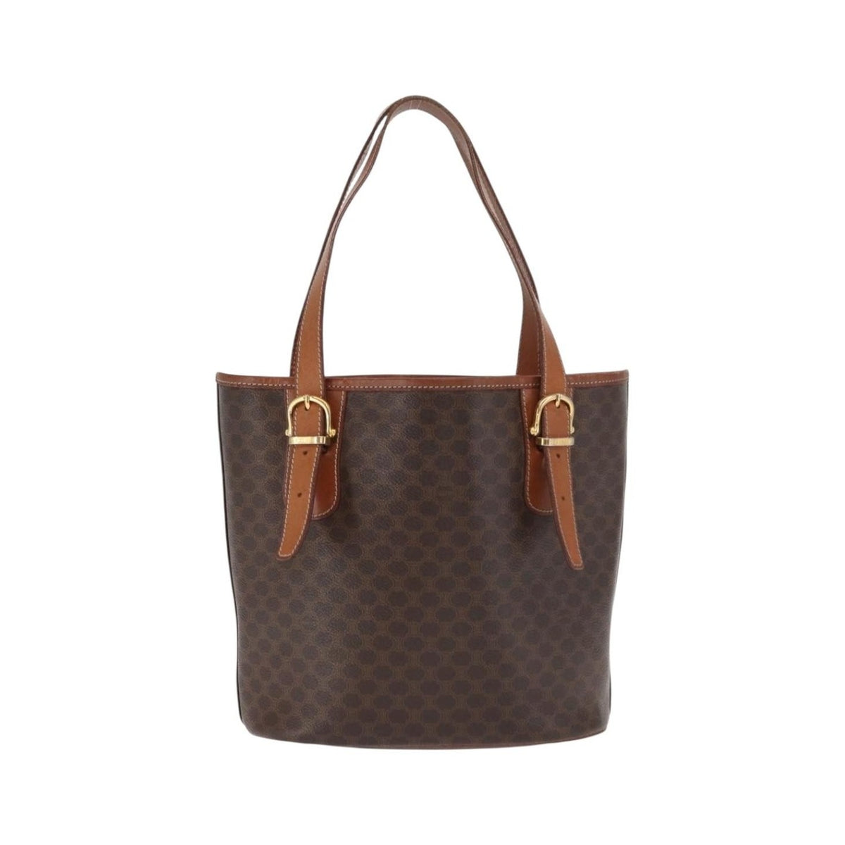 Celine Vintage Macadam Shopper Coated Canvas, Brown, Canvas, Tote Bag