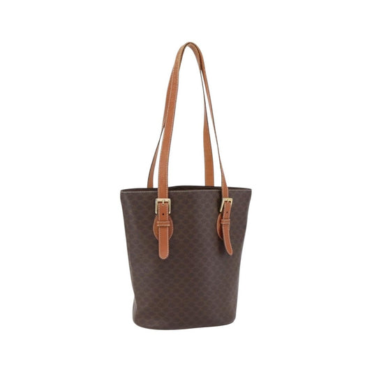 Celine Vintage Macadam Shopper Coated Canvas, Brown, Canvas, Tote Bag