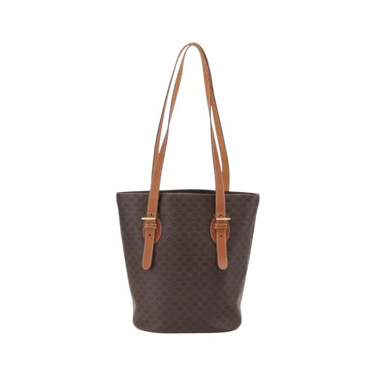 Celine Vintage Macadam Shopper Coated Canvas, Brown, Canvas, Tote Bag